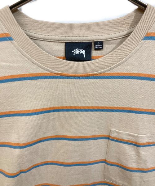 stussy（ステューシー）stussy (ステューシー) ボーダーTシャツ ベージュ サイズ:Lの古着・服飾アイテム