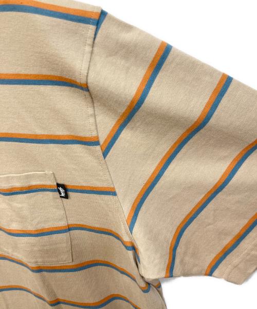 stussy（ステューシー）stussy (ステューシー) ボーダーTシャツ ベージュ サイズ:Lの古着・服飾アイテム