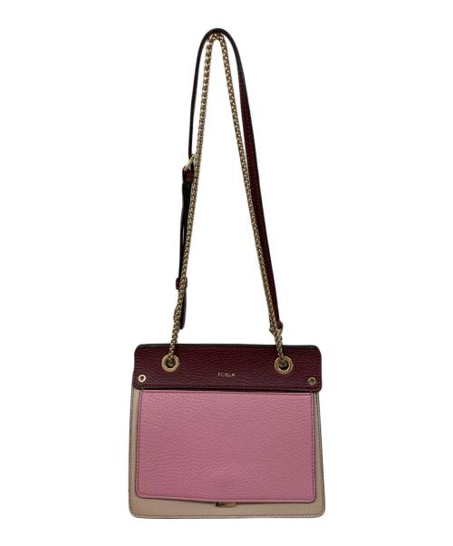 FURLA（フルラ）FURLA (フルラ) バイカラーチェーンショルダーバッグ ピンク×ベージュの古着・服飾アイテム