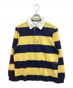 POP TRADING COMPANYポップトレーディングカンパニー）の古着「Striped Logo Rugby Polo Sweat」｜イエロー×ネイビー