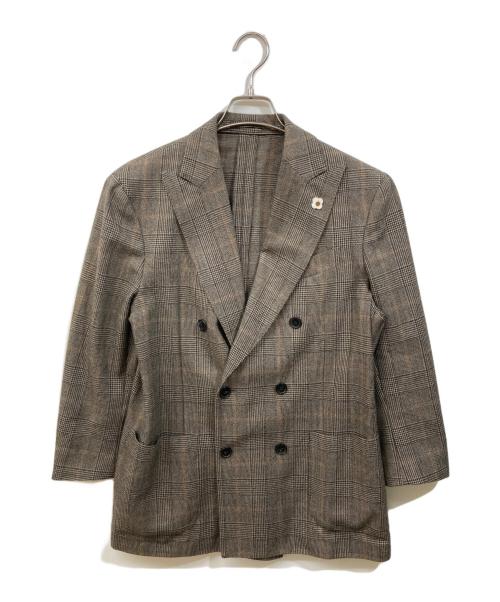 LARDINI（ラルディーニ）LARDINI (ラルディーニ) チェックダブルジャケット ブラウン サイズ:SIZE 48の古着・服飾アイテム