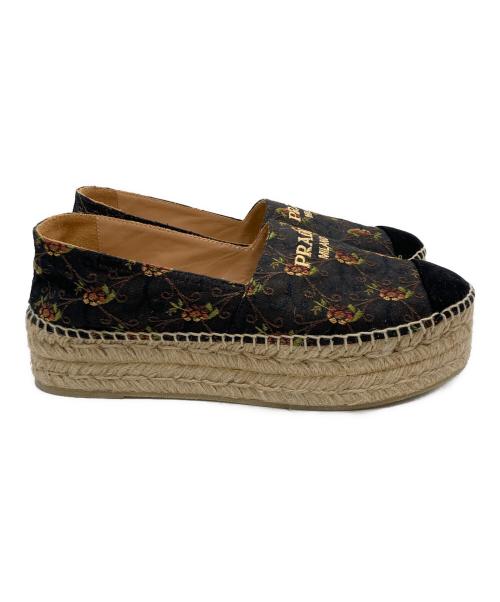 PRADA（プラダ）PRADA (プラダ) 花柄エスパドリーユ ブラック サイズ:SIZE 38の古着・服飾アイテム