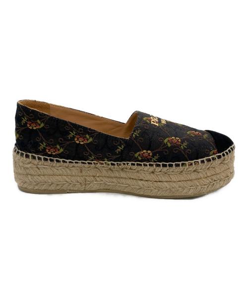 PRADA（プラダ）PRADA (プラダ) 花柄エスパドリーユ ブラック サイズ:SIZE 38の古着・服飾アイテム