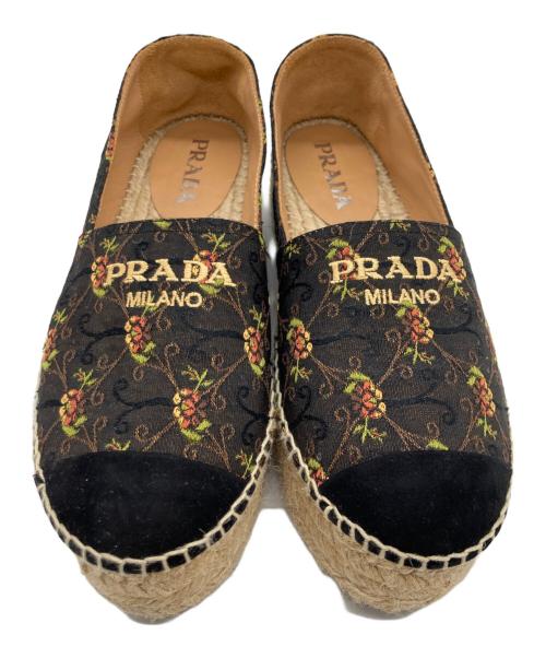 PRADA（プラダ）PRADA (プラダ) 花柄エスパドリーユ ブラック サイズ:SIZE 38の古着・服飾アイテム