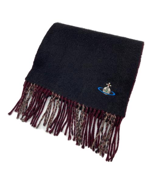 Vivienne Westwood（ヴィヴィアンウエストウッド）Vivienne Westwood (ヴィヴィアンウエストウッド) オーブ刺繍 バイカラーカシミヤマフラー ブラック×ボルドーの古着・服飾アイテム