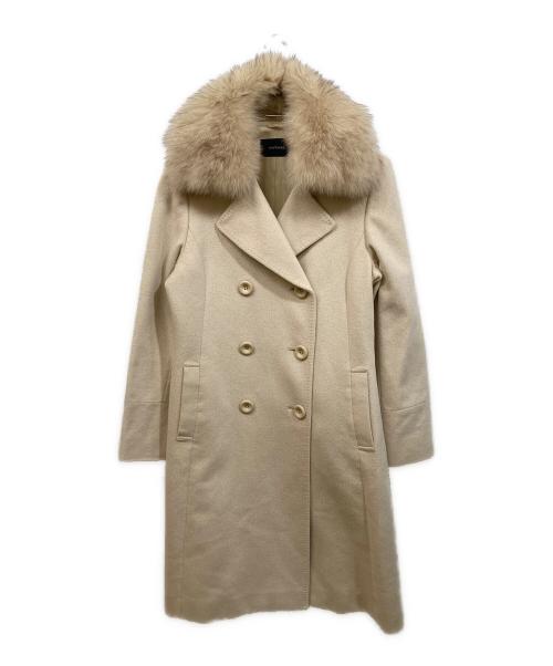 NEWYORKER（ニューヨーカー）NEWYORKER (ニューヨーカー) ファー襟付ダブルウールコート ベージュ サイズ:9ARの古着・服飾アイテム