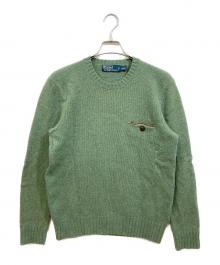 POLO RALPH LAUREN（ポロ・ラルフローレン）の古着「エルボーパッチウールアンゴラ混ニット」｜グリーン
