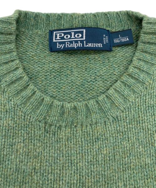 POLO RALPH LAUREN（ポロ・ラルフローレン）POLO RALPH LAUREN (ポロ・ラルフローレン) エルボーパッチウールアンゴラ混ニット グリーン サイズ:Lの古着・服飾アイテム