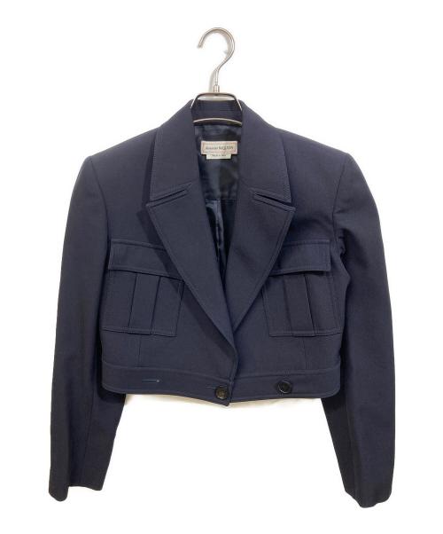 ALEXANDER McQUEEN（アレキサンダーマックイーン）ALEXANDER McQUEEN (アレキサンダーマックイーン) クロップドブレザージャケット ネイビー サイズ:SIZE 38の古着・服飾アイテム