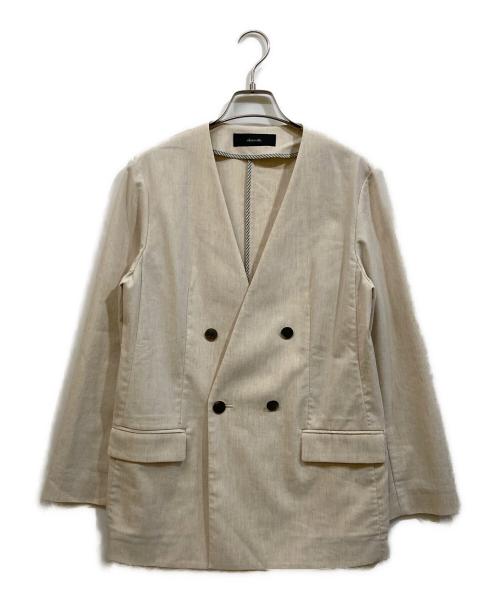 allureville（アルアバイル）allureville (アルアバイル) リネンストレッチノーカラーダブルジャケット アイボリー サイズ:SIZE 1の古着・服飾アイテム