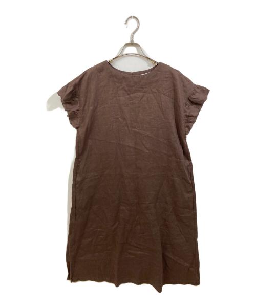 PONT DE CHALONS（ポンデシャロン）PONT DE CHALONS (ポンデシャロン) リネン フリル袖 ワンピース ブラウン サイズ:SIZE Freeの古着・服飾アイテム