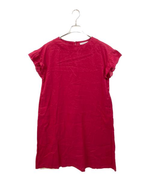 PONT DE CHALONS（ポンデシャロン）PONT DE CHALONS (ポンデシャロン) リネン フリル袖 ワンピース レッド サイズ:Freeの古着・服飾アイテム