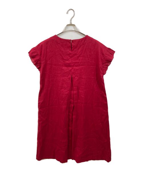 PONT DE CHALONS（ポンデシャロン）PONT DE CHALONS (ポンデシャロン) リネン フリル袖 ワンピース レッド サイズ:Freeの古着・服飾アイテム