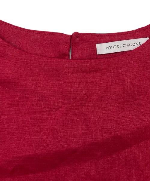 PONT DE CHALONS（ポンデシャロン）PONT DE CHALONS (ポンデシャロン) リネン フリル袖 ワンピース レッド サイズ:Freeの古着・服飾アイテム