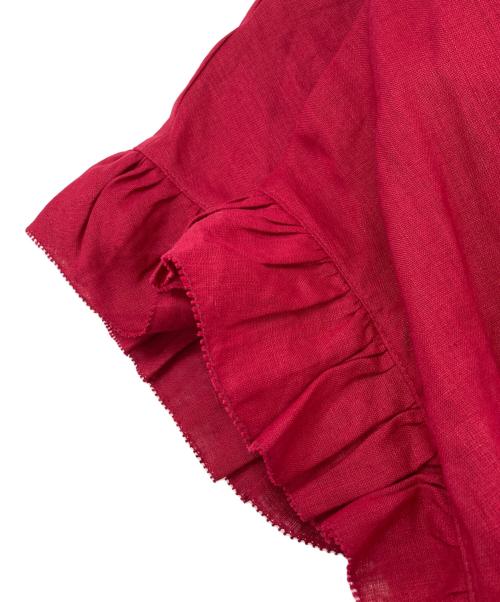 PONT DE CHALONS（ポンデシャロン）PONT DE CHALONS (ポンデシャロン) リネン フリル袖 ワンピース レッド サイズ:Freeの古着・服飾アイテム