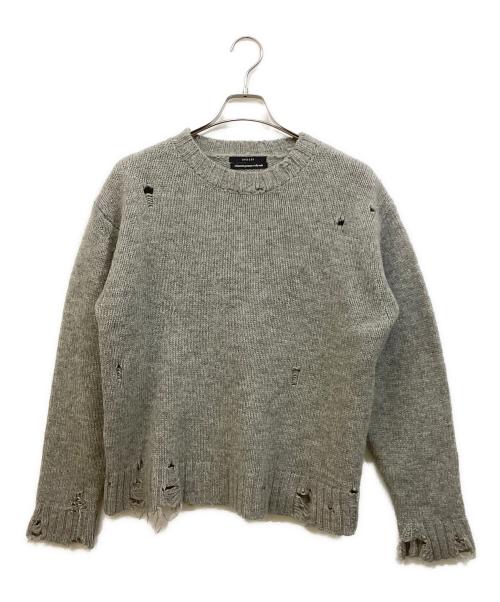 UNUSED（アンユーズド）UNUSED (アンユーズド) 3G Crew neck damage knit グレー サイズ:2の古着・服飾アイテム