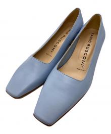 FABIO RUSCONI（ファビオルスコーニ）の古着「ローヒールスクエアトウパンプス」｜スカイブルー