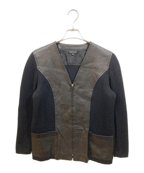 GUCCI（グッチ）GUCCI (グッチ) ニット切替レザージャケット ブラック サイズ:44の古着・服飾アイテム