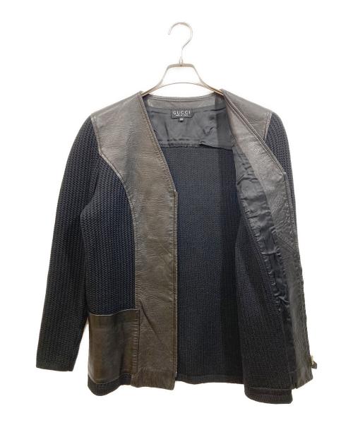 GUCCI（グッチ）GUCCI (グッチ) ニット切替レザージャケット ブラック サイズ:44の古着・服飾アイテム