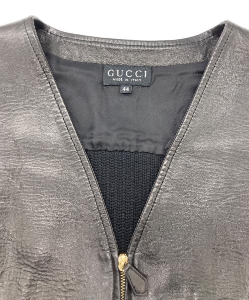 GUCCI（グッチ）GUCCI (グッチ) ニット切替レザージャケット ブラック サイズ:44の古着・服飾アイテム