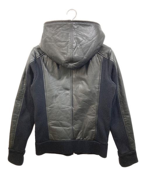 Obelisk（オベリスク）Obelisk (オベリスク) ニット切替レザーフードジャケット ブラック サイズ:Mの古着・服飾アイテム