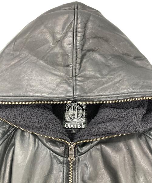 Obelisk（オベリスク）Obelisk (オベリスク) ニット切替レザーフードジャケット ブラック サイズ:Mの古着・服飾アイテム