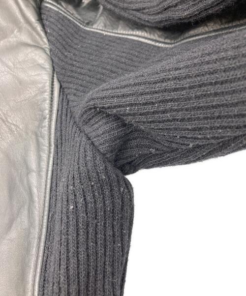 Obelisk（オベリスク）Obelisk (オベリスク) ニット切替レザーフードジャケット ブラック サイズ:Mの古着・服飾アイテム