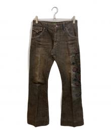 Obelisk（オベリスク）の古着「花柄ブーツカットデニムパンツ」｜ブラウン