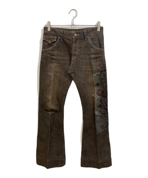 Obelisk（オベリスク）Obelisk (オベリスク) 花柄ブーツカットデニムパンツ ブラウン サイズ:28の古着・服飾アイテム