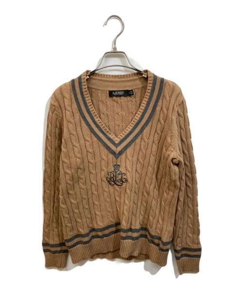 LAUREN RALPH LAUREN（ローレンラルフローレン）LAUREN RALPH LAUREN (ローレンラルフローレン) ケーブルニット/コットンクリケットセーター ブラウン サイズ:SIZE Lの古着・服飾アイテム