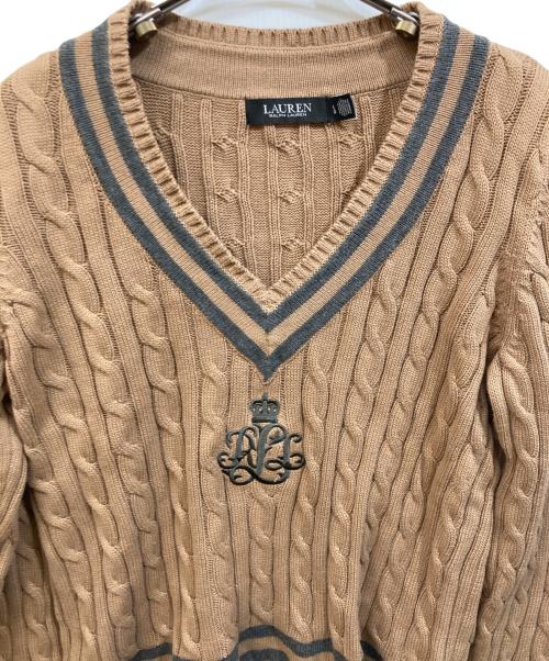 LAUREN RALPH LAUREN（ローレンラルフローレン）LAUREN RALPH LAUREN (ローレンラルフローレン) ケーブルニット/コットンクリケットセーター ブラウン サイズ:SIZE Lの古着・服飾アイテム