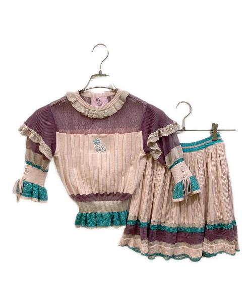 rurumu（ルルムウ）rurumu (ルルムウ) Jklp emb knit set up ピンク サイズ:サイズ表記なしの古着・服飾アイテム