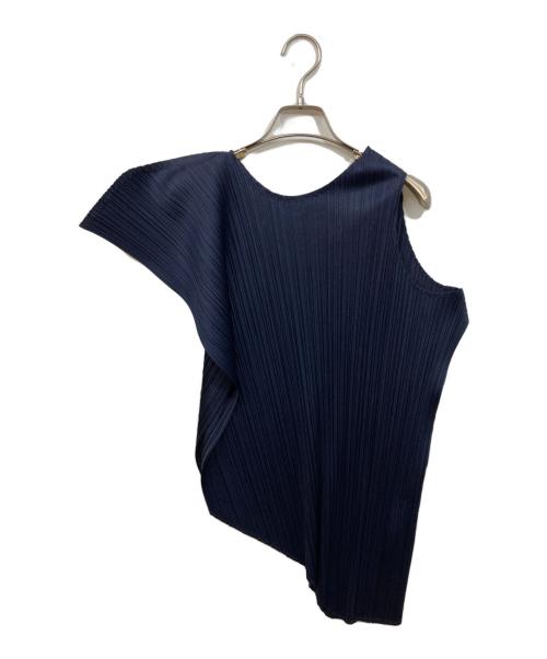 PLEATS PLEASE（プリーツプリーズ）PLEATS PLEASE (プリーツプリーズ) アシンメトリープリーツノースリーブカットソー ネイビー サイズ:34の古着・服飾アイテム
