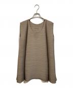 PLEATS PLEASEプリーツプリーズ）の古着「横プリーツノースリーブカットソー」｜ベージュ