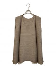 PLEATS PLEASE（プリーツプリーズ）の古着「横プリーツノースリーブカットソー」｜ベージュ