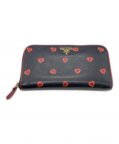 中古・古着通販】PRADA (プラダ) ハート柄長財布 ブラック｜ブランド