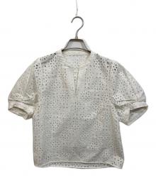 BALLSEY（ボールジィ）の古着「サークルフラワーエンブロイダリー キーネックブラウス」｜ホワイト