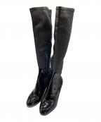 LOUIS VUITTONルイ ヴィトン）の古着「エナメル切替レザーロングブーツ」｜ブラック