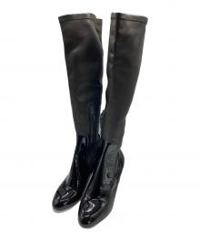LOUIS VUITTON（ルイ ヴィトン）の古着「エナメル切替レザーロングブーツ」｜ブラック