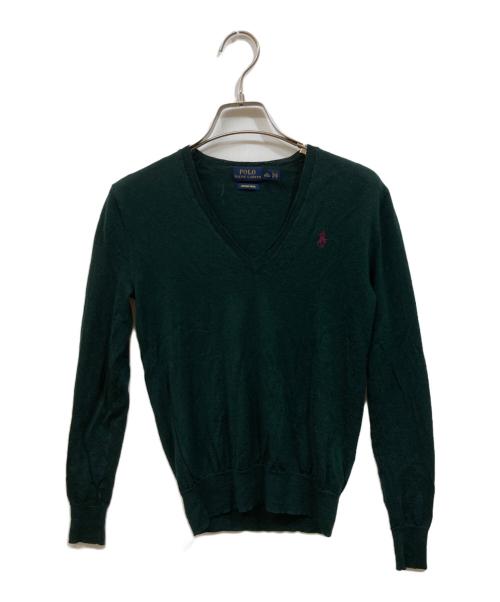 POLO RALPH LAUREN（ポロ・ラルフローレン）POLO RALPH LAUREN (ポロ・ラルフローレン) メリノウールVネックニット グリーン サイズ:SIZE XSの古着・服飾アイテム