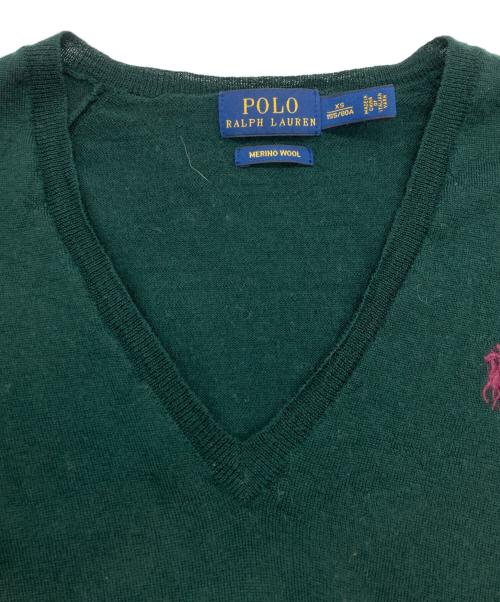 POLO RALPH LAUREN（ポロ・ラルフローレン）POLO RALPH LAUREN (ポロ・ラルフローレン) メリノウールVネックニット グリーン サイズ:SIZE XSの古着・服飾アイテム