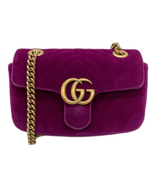 GUCCI（グッチ）GUCCI (グッチ) GGマーモントベルベッドチェーンショルダーバッグ パープルの古着・服飾アイテム