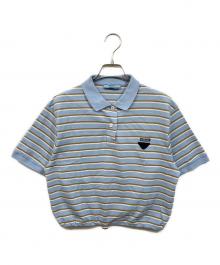 PRADA（プラダ）の古着「クロップド ストライプピケ ポロシャツ」｜スカイブルー