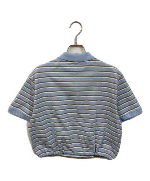 PRADA（プラダ）PRADA (プラダ) クロップド ストライプピケ ポロシャツ スカイブルー サイズ:38の古着・服飾アイテム