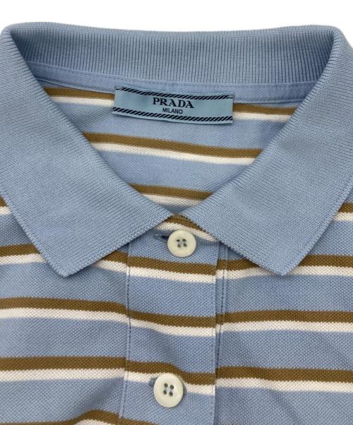 PRADA（プラダ）PRADA (プラダ) クロップド ストライプピケ ポロシャツ スカイブルー サイズ:38の古着・服飾アイテム