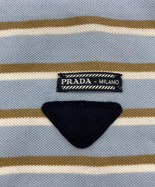 PRADA（プラダ）PRADA (プラダ) クロップド ストライプピケ ポロシャツ スカイブルー サイズ:38の古着・服飾アイテム