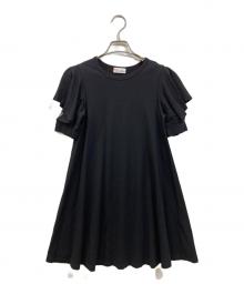 RED VALENTINO（レッドヴァレンティノ）の古着「フレア半袖ワンピース」｜ブラック