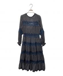 SEVEN TEN by MIHO KAWAHITO（セブン テン バイ ミホ カワヒト）の古着「ドットシフォンドレス」｜ネイビー