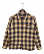 MINEDENIMマインデニム）の古着「オンブレチェックオープンカラーシャツ」｜ブラウン