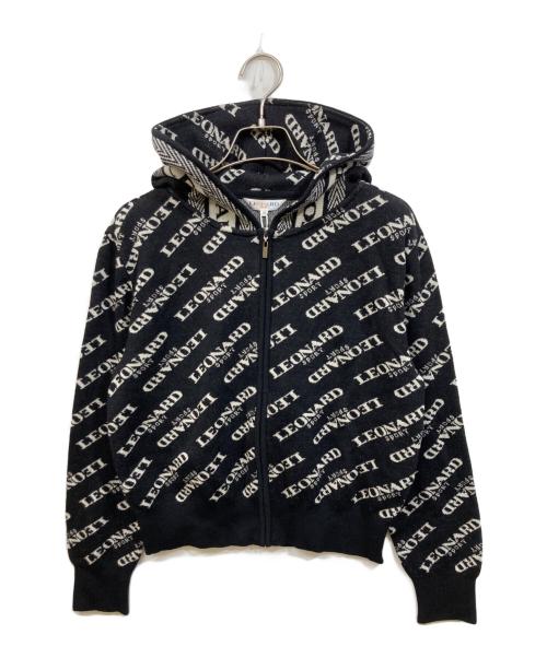 LEONARD SPORT（レオナール スポーツ）LEONARD SPORT (レオナール スポーツ) 総柄ジップニットパーカー ブラック サイズ:	SIZE 40の古着・服飾アイテム